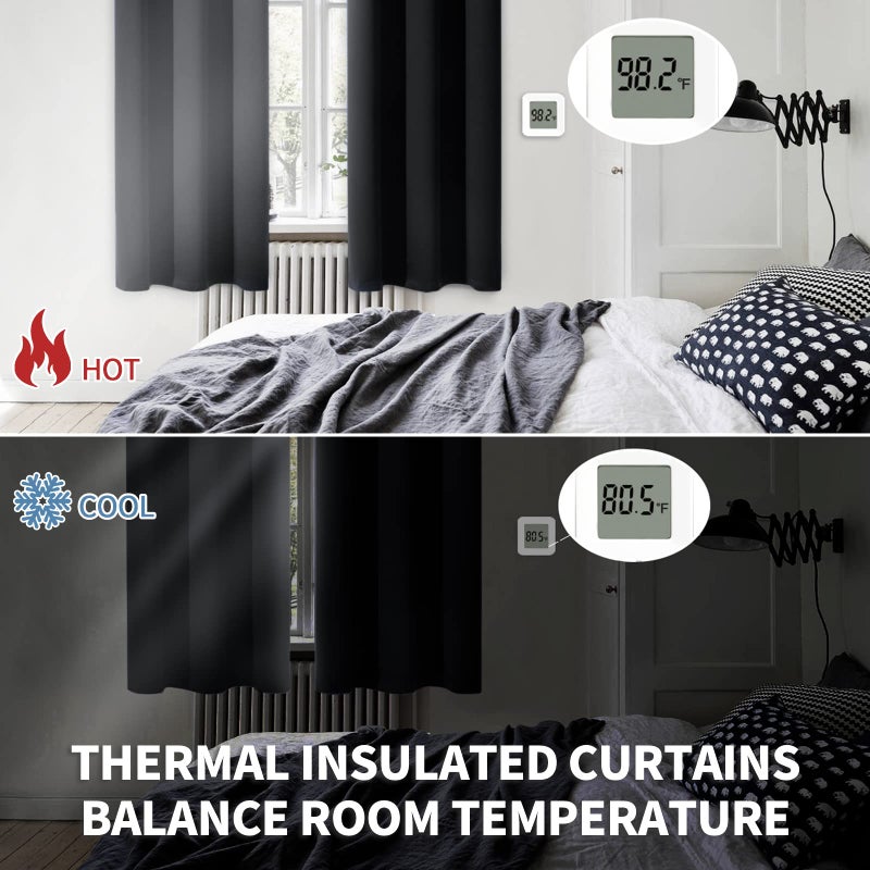BGment Black 54 Inches Length Blackout Curtains for Bedroom - Rod Pocket Thermal Insulated Drapes for Short Window/Basement Room Darkening Blinds Shading Privacy, 42 x 54 Inch, 2 Panels - Image 3